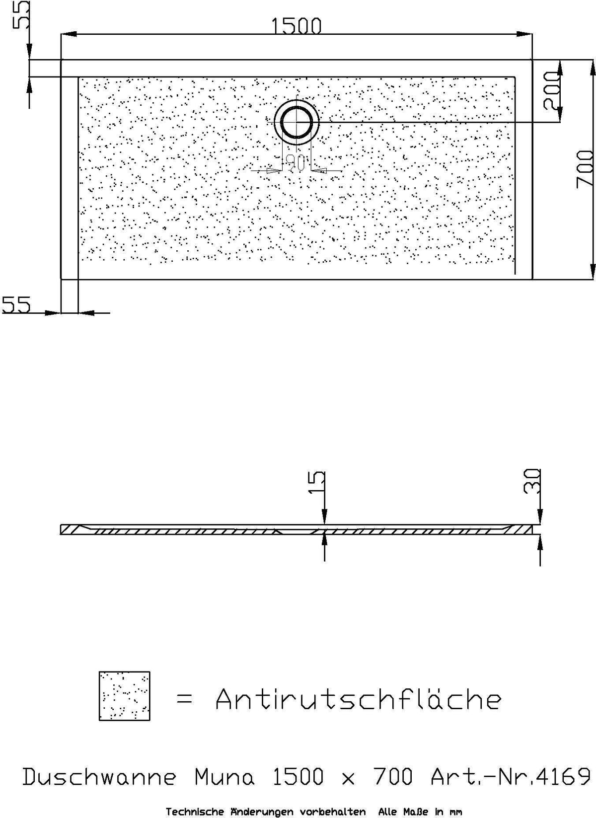 HOESCH Muna Duschwanne 900x700x30 Solique Weiß mit Antirutsch