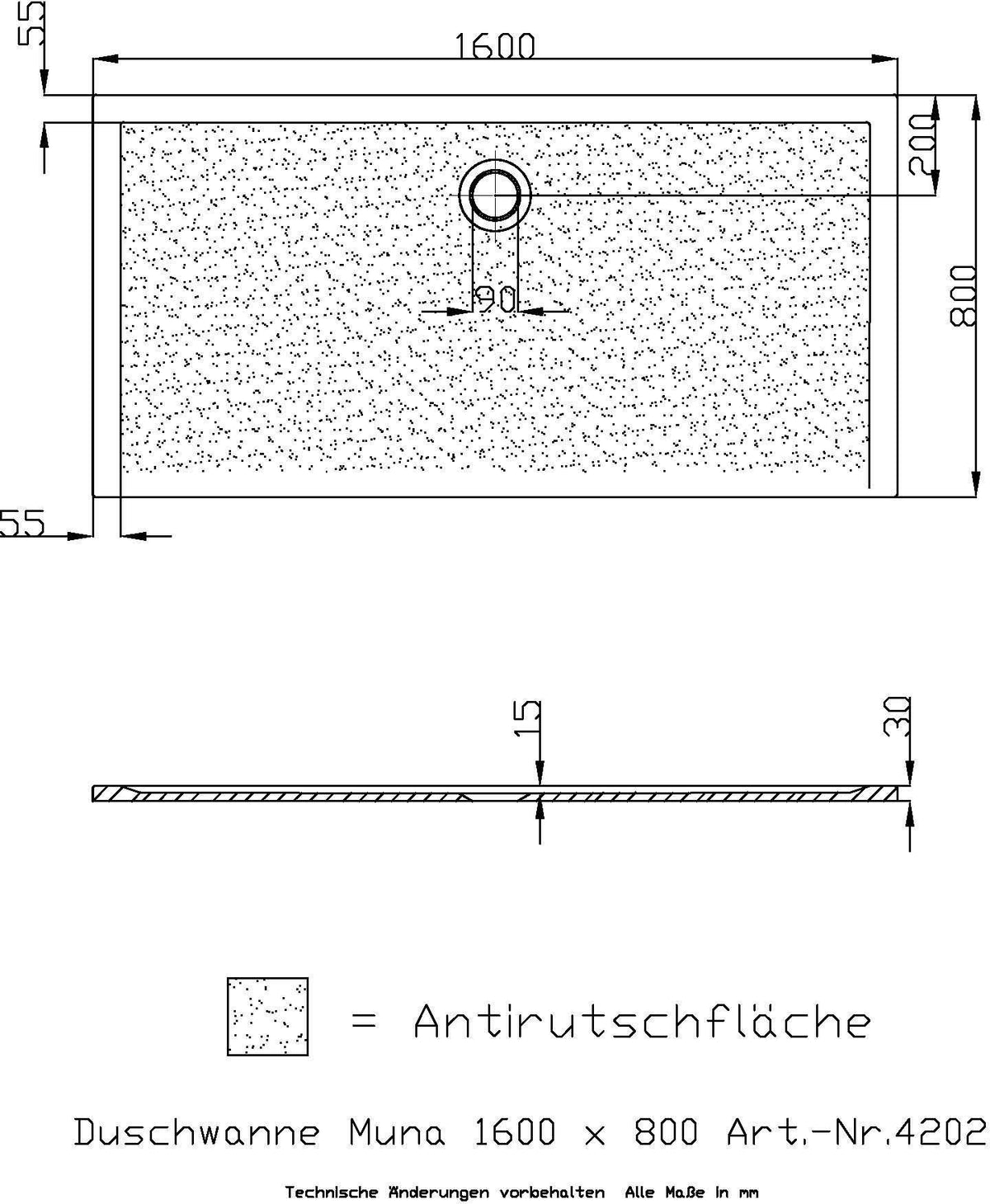 HOESCH Muna Duschwanne 900x700x30 Solique Weiß mit Antirutsch