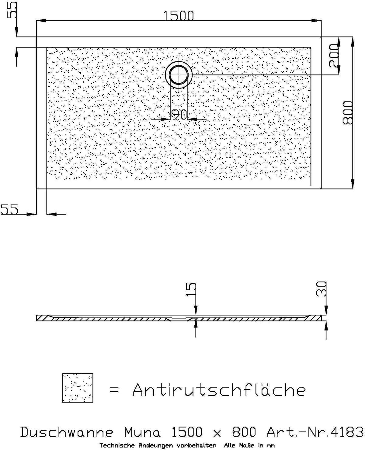 HOESCH Muna Duschwanne 900x700x30 Solique Weiß mit Antirutsch
