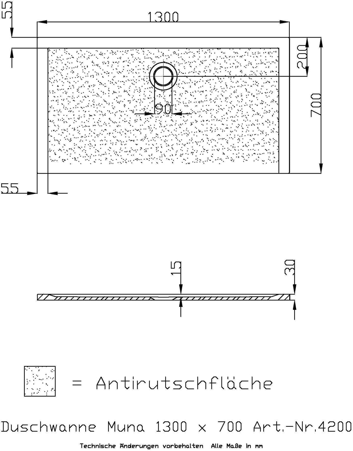 HOESCH Muna Duschwanne 900x700x30 Solique Weiß mit Antirutsch