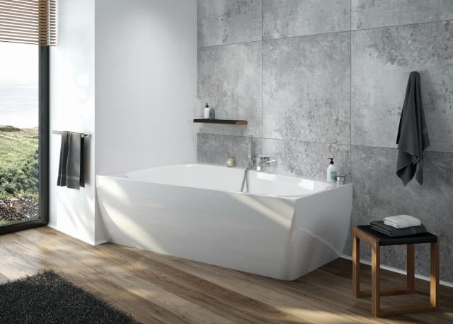 HOESCH iSensi Trapez-Badewanne 1500x1000 mm Monolith links mit Überlaufbefüllung Chrom