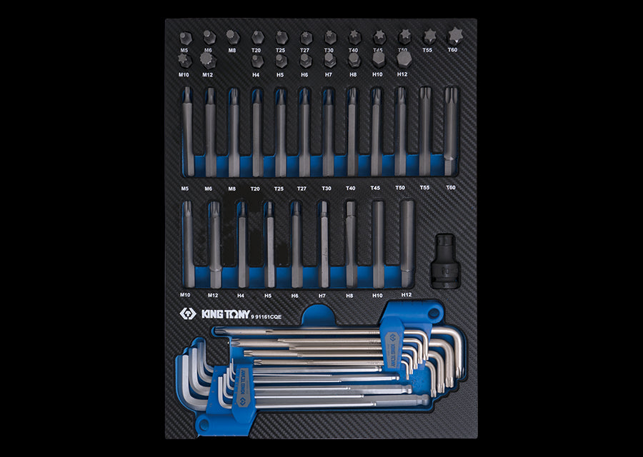 KING TONY Profi-Werkzeuge - Inbus-, TORX®-Steckschlüssel und Bit-Set, EVAWAVE 991161CQE
