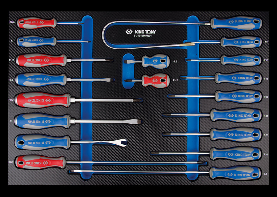 KING TONY Profi-Werkzeuge - Schlitz-, PHILLIPS® und Magnetfinger-Set, EVAWAVE - 19 tlg. 931919MRE01