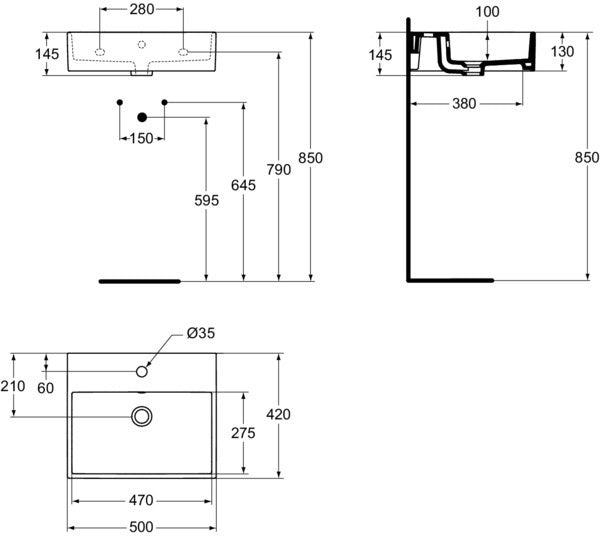 Ideal Standard Waschtisch Strada 500x420x145 mm, 1 Hahnloch, mit Überlauf, Weiß