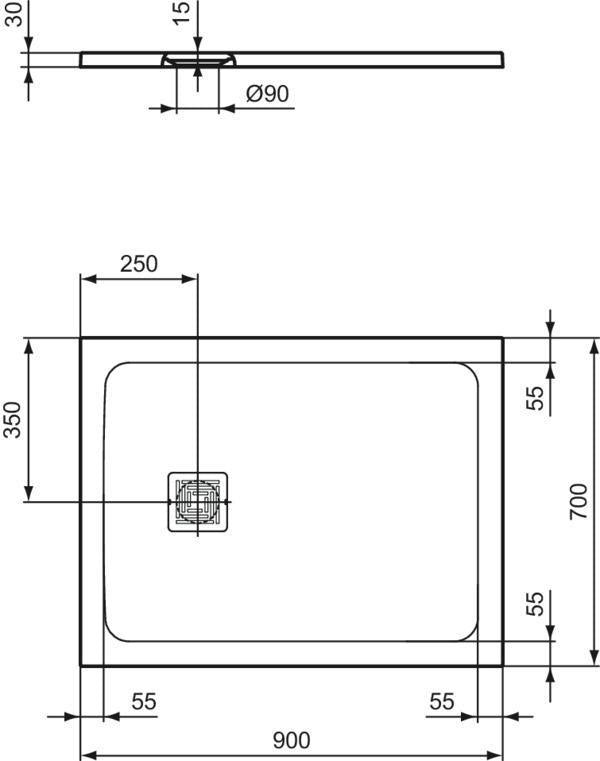 Ideal Standard Ultra Flat S+ Rechteck-Brausewanne 900x700mm Mineralguss Weiß Matt