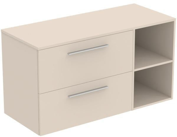 Ideal Standard i.life B Möbel-Set 120 cm – 2 Auszüge, 2 offene Fächer, Chrom/Weiß matt