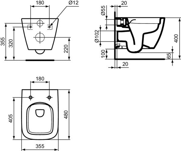 IDEAL STANDARD i.life S Wand-WC-Paket randlos mit SoftClosing WC-Sitz Weiß