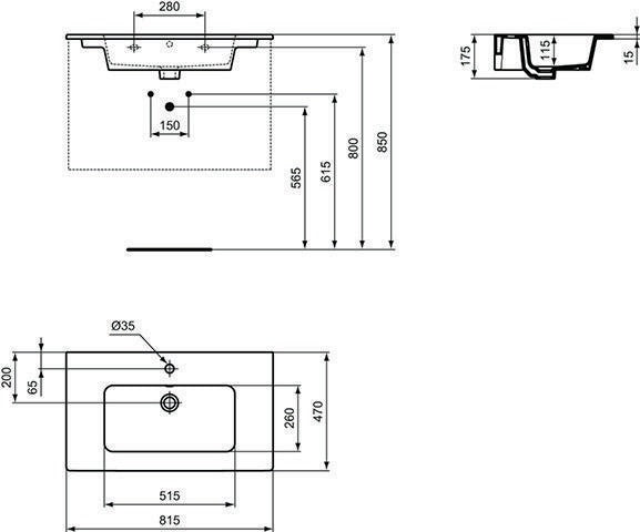 IDEAL STANDARD Waschtisch/Möbel-Paket CONNECT E mit Waschtisch 800 mm weiß/Walnuss dunkel