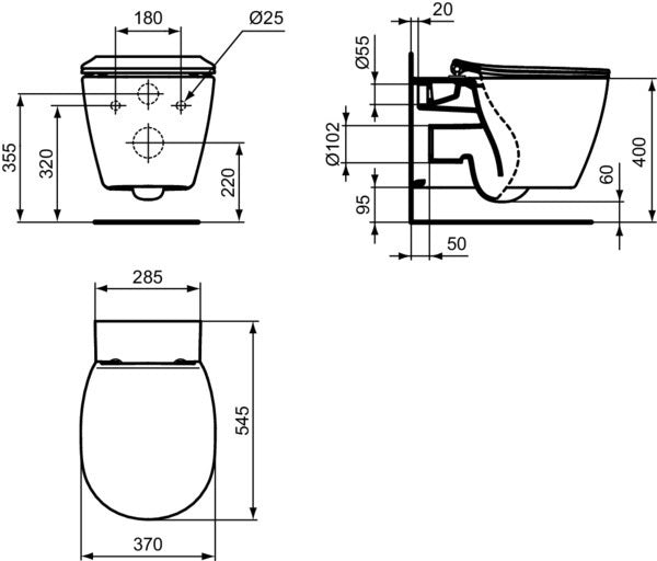 Ideal Standard Connect Wand-Tiefspül-WC AquaBlade 370x545x340 mm Weiß