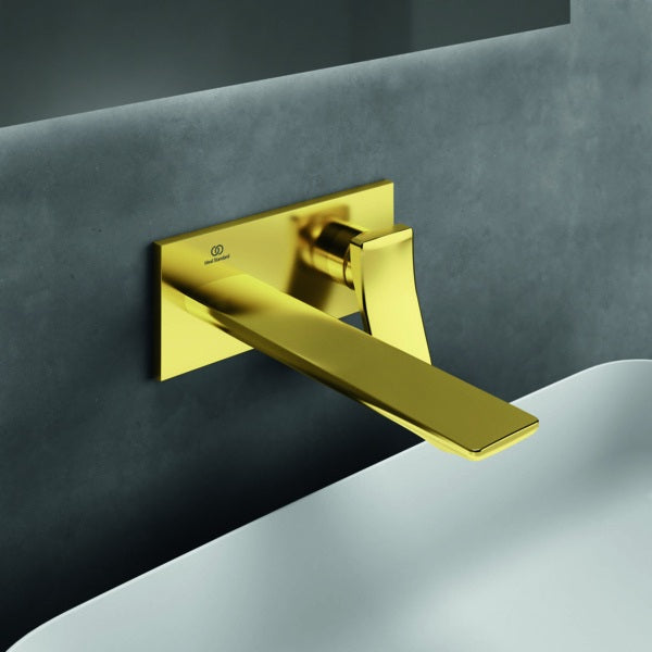 IDEAL STANDARD Conca Wand-Waschtischarmatur BS2 Brushed Gold eckige Rosette 220mm
