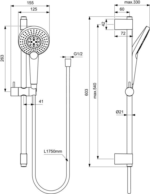 IDEAL STANDARD Idealrain Evo Jet Brausekombination 600 mm mit 3-Funktionshandbrause, Chrom