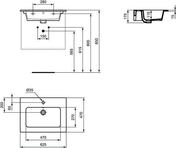 Ideal Standard Connect E Waschtisch/Möbel-Paket 600 mm Weiß/Walnuss Dunkel – 2 Auszüge, Softclose