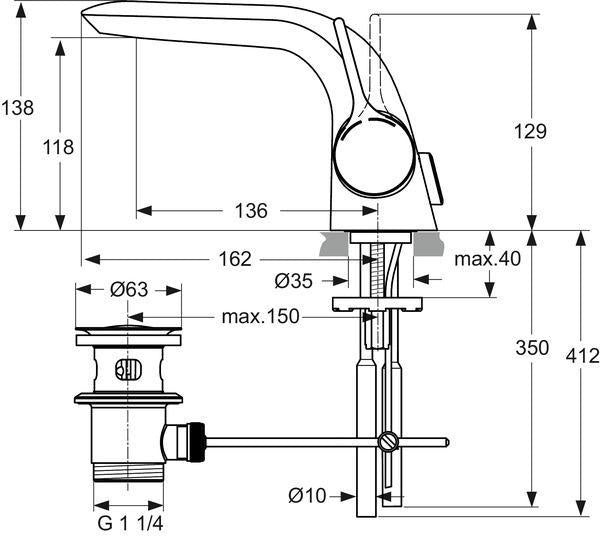 Ideal Standard Melange Waschtischarmatur mit Ablaufgarnitur, Chrom, 136 mm Ausladung
