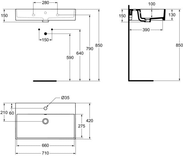 Ideal Standard Waschtisch Strada 710 mm, 1 Hahnloch, mit Überlauf, Weiß