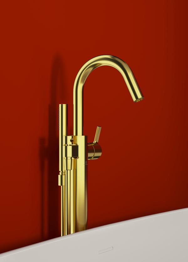 IDEAL STANDARD Joy Freistehende Wannenarmatur mit Stick-Handbrause 190mm in Brushed Gold