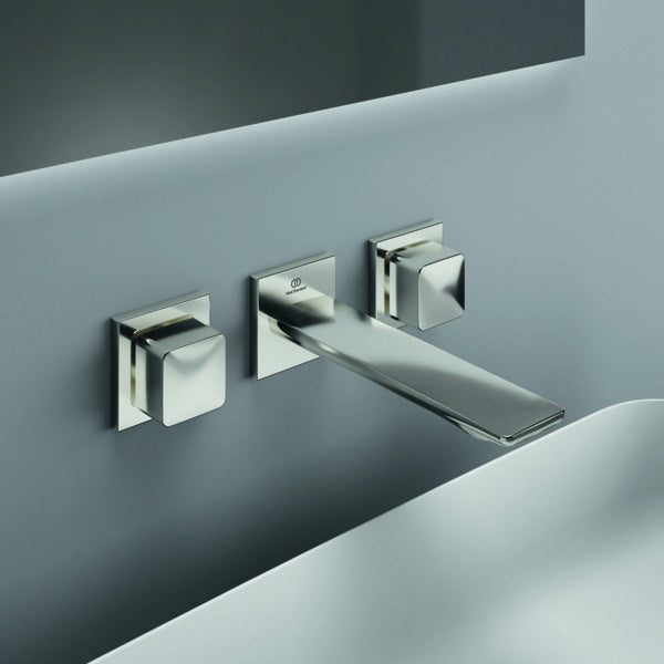 Ideal Standard Conca Wand-Waschtischarmatur, zweigriffig, Ausladung 180 mm, Brushed Gold