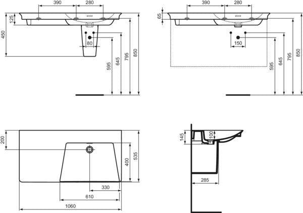 Ideal Standard Möbelwaschtisch La Dolce Vita 1060 mm ohne Hahnloch, mit Überlauf, Ablage links, Weiß