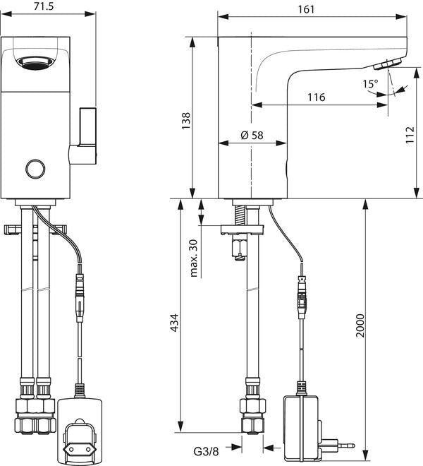 Ideal Standard Ceraplus Sensor-Waschtischarmatur, Netzbetrieb, Infrarot, Ausladung 116 mm, Chrom