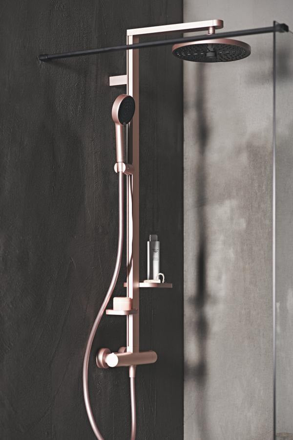 Ideal Standard Duschsystem Ceratherm Alu+ mit Thermostat, Kopf- und Handbrause, 2 Ablagen, Silber
