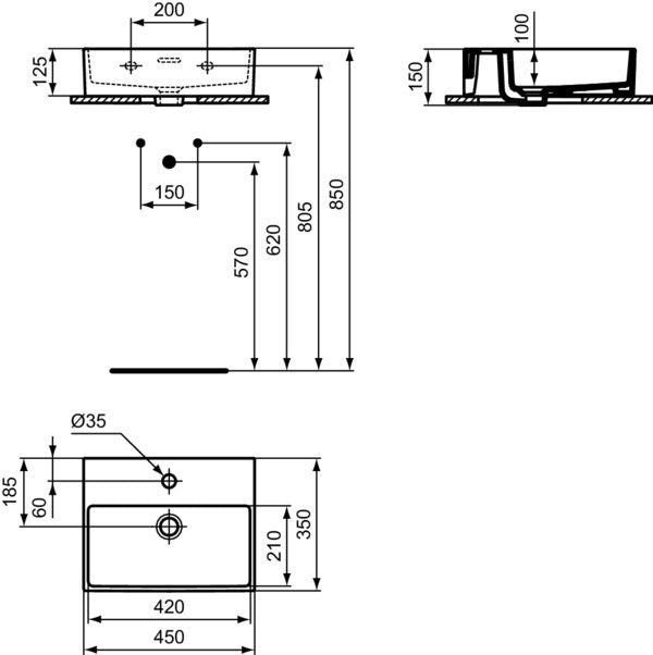 Ideal Standard Handwaschbecken Extra 450x350x150mm, 1 Hahnloch, mit Überlauf, Weiß, geschliffen