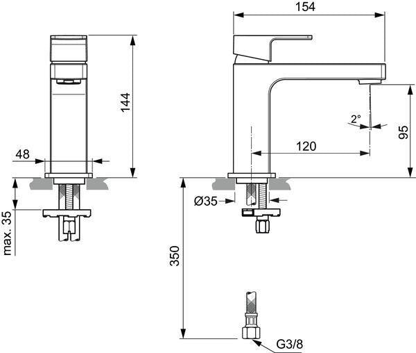 Ideal Standard Edge Waschtischarmatur Slim Chrom 5 l/min mit Ablaufgarnitur 120 mm Ausladung
