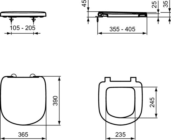 Ideal Standard WC-Sitz Eurovit für Kompakt-WC, Weiß, Duroplast, mit Deckel, 5er-Pack