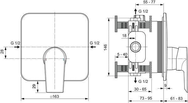Ideal Standard Edge Brausearmatur Unterputz Fertigmontageset Chrom Rosette 163 mm