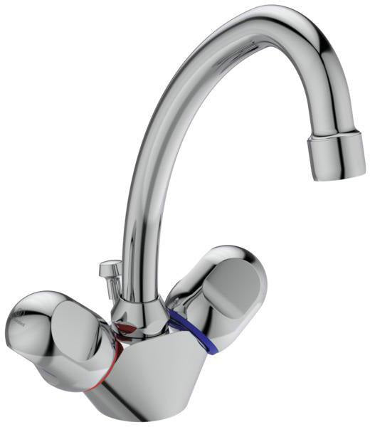 Ideal Standard Alpha Waschtisch-Zweigriffarmatur Chrom 155 mm mit Ablaufgarnitur