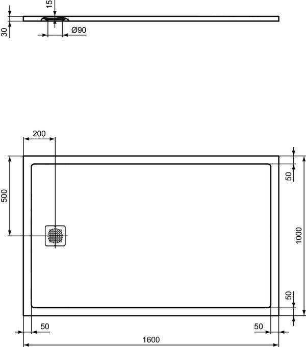 Ideal Standard Ultra Flat S Rechteck-Brausewanne 1600x1000x30 mm Carraraweiß Mineralguss