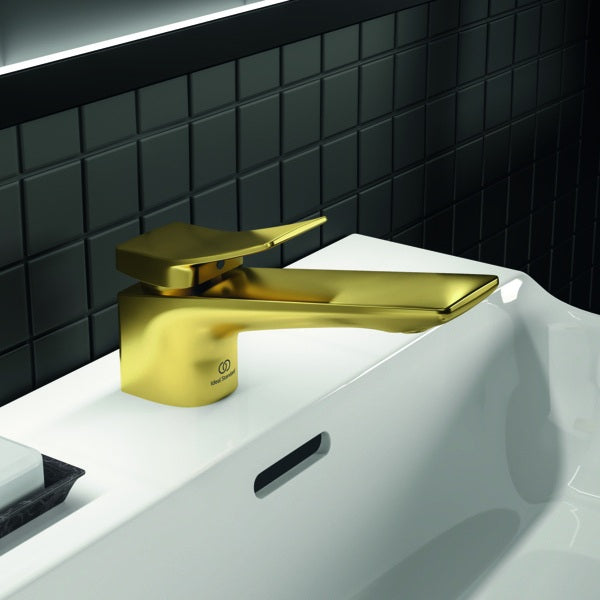 Ideal Standard Conca Waschtischarmatur Brushed Gold mit Ablaufgarnitur 132mm Ausladung