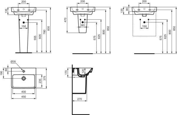 Ideal Standard i.life B Handwaschbecken 450x375x170mm, 1 Hahnloch, mit Überlauf, Weiß