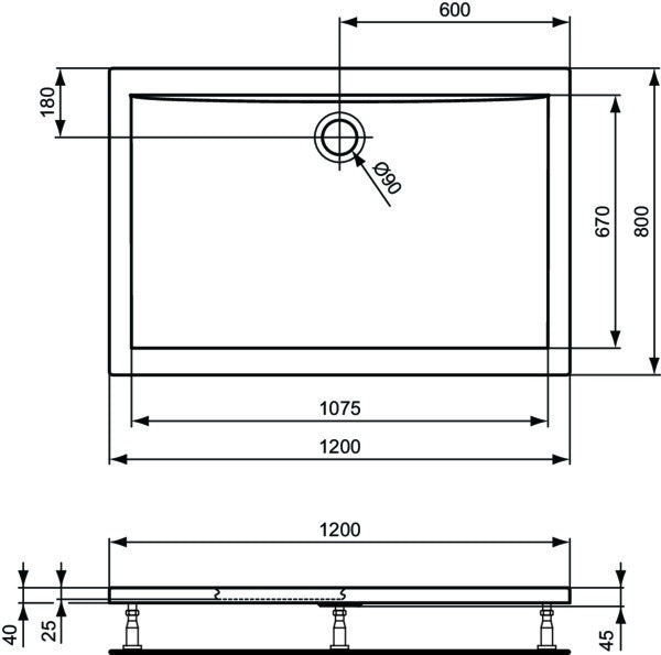 Ideal Standard Ultra Light Rechteck-Brausewanne 1800x800x45mm Weiß – Sanitäracryl, flacher Einbau