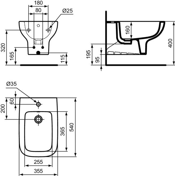 Ideal Standard i.life A Wand-Bidet 355x540x300mm Weiß – Kristallporzellan, 1 Hahnloch