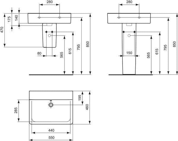 Ideal Standard Waschtisch Connect Cube, ohne Hahnloch, mit Überlauf, 550x460x175 mm, Weiß