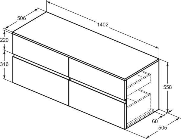 IDEAL STANDARD Finesse Waschtischunterschrank 1402 mm, 4 Auszüge, Greige matt