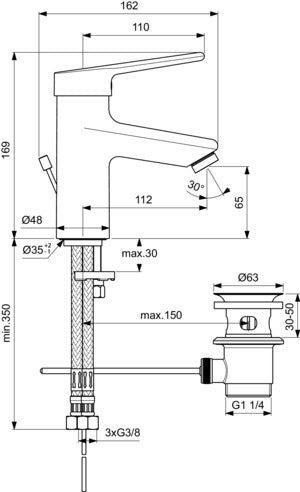 Ideal Standard Ceraplus Waschtischarmatur mit Ablaufgarnitur, 112 mm Ausladung, Chrom