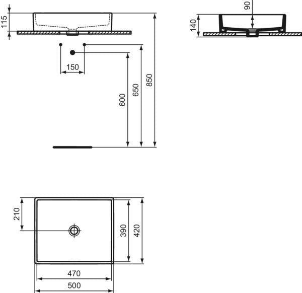 Ideal Standard i.life B Aufsatzwaschtisch 500x420x140 mm Weiß ohne Hahnloch