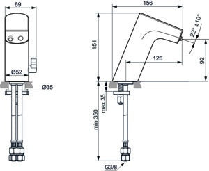 Ideal Standard Intelliflow Sensor-Waschtischarmatur, batteriebetrieben, 126 mm Auslauf, Schwarz