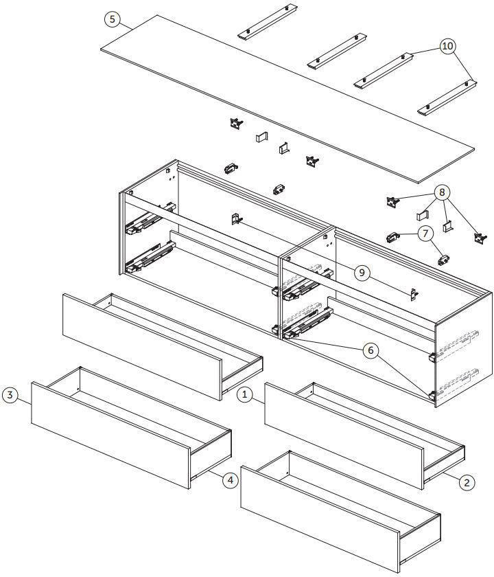 Ideal Standard Conca WT-Unterschrank 2387 mm, 4 Auszüge, Sunset Matt, wandhängend, Push-Open