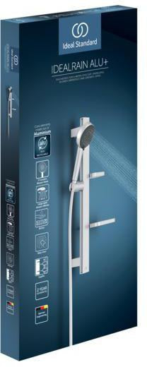 IDEAL STANDARD Idealrain Alu+ Brausekombination – 2-Funktions-Handbrause, 600 mm Stange, 2 Ablagen, Silver