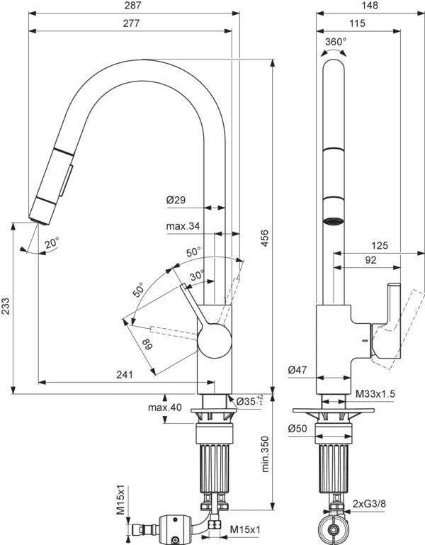 IDEAL STANDARD Gusto Küchenarmatur 241 mm Auslauf mit 2-Funktions-Brause Silver Storm