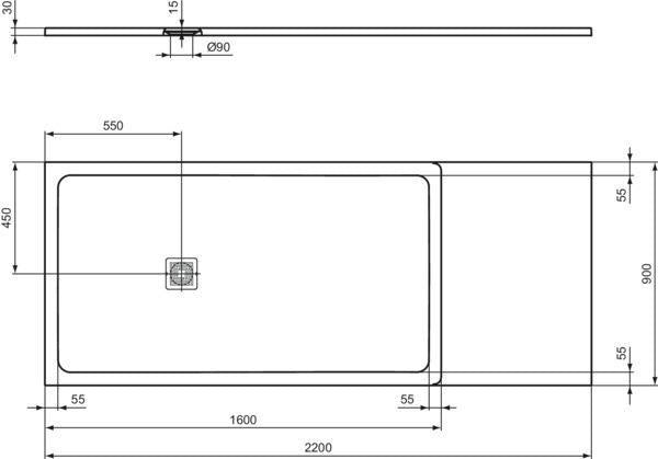 IDEAL STANDARD Brausewanne Ultra Flat S+ Sonderzuschnitt 90x140–220 – Ultraflache Duschtasse
