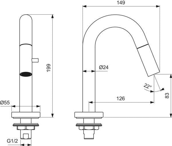 IDEAL STANDARD Standventil Ceraline Ausladung 126 mm Chrom – 1-Loch-Montage