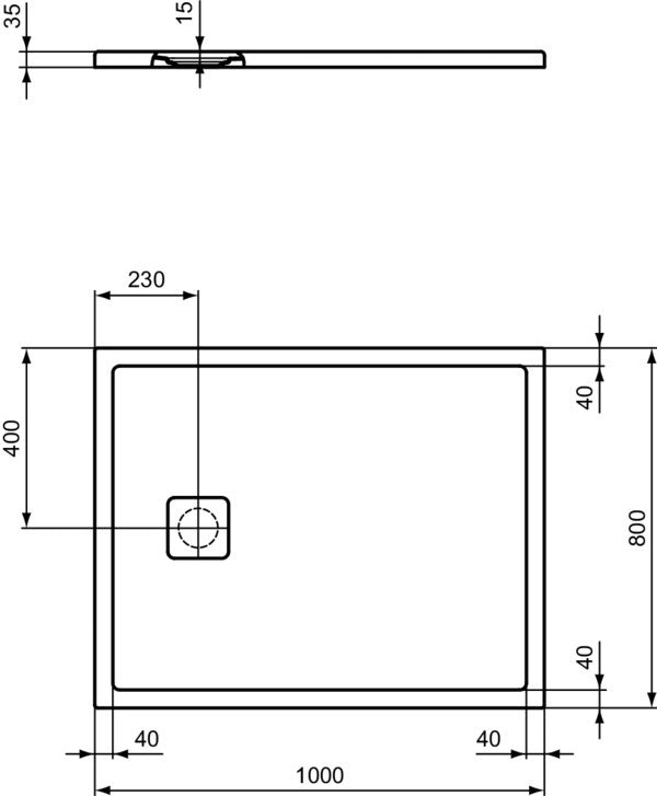 Ideal Standard Ultra Flat Evo Rechteck-Brausewanne 1000x800x35 mm Seidenweiß