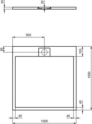 Ideal Standard Ultra Flat S i.life Quadrat-Brausewanne 1000x1000x30 mm Carraraweiß