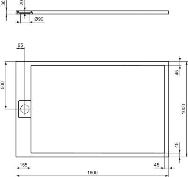 Ideal Standard Ultra Flat S i.life Rechteck-Brausewanne 1600x1000mm Carraraweiß Mineralguss