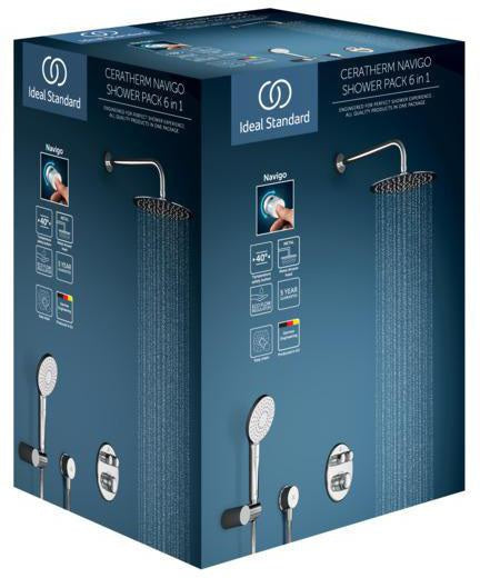 Ideal Standard Ceratherm Navigo Duschsystem Chrom – Armaturen-Paket mit Thermostat & Handbrause