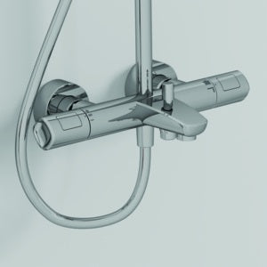 Ideal Standard Duschsystem Ceratherm T100 mit Badethermostat Chrom – Verbrühschutz, Regenkopfbrause