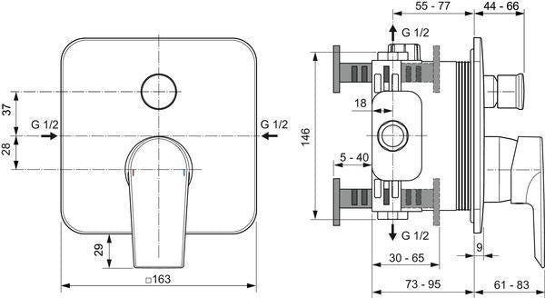 Ideal Standard Edge UP-Badearmatur Fertigmontageset Chrom Rosette 163 mm