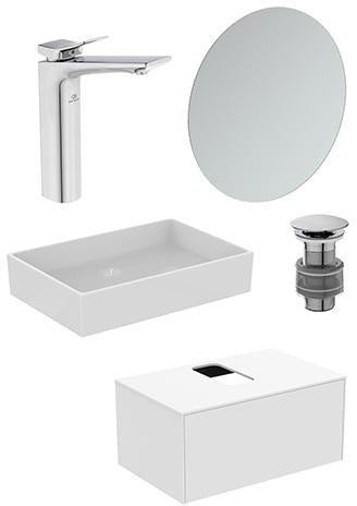 Ideal Standard Conca Waschtisch-Paket Bundle03 mit Unterschrank, Spiegel und Armatur in Weiß